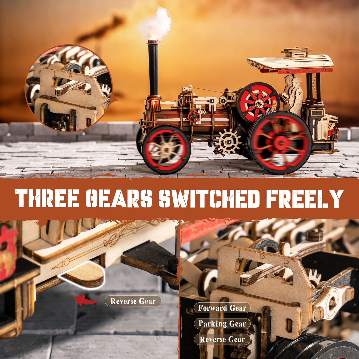 Rowood 3D Wooden Puzzle: Steam Locomotive Kit 1:28 Scale, 469 Pcs, 6-H Assembly