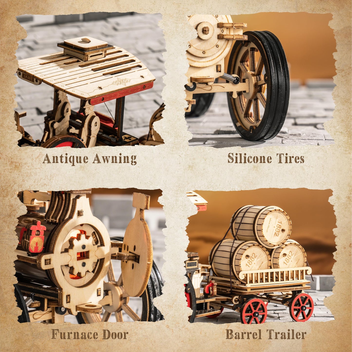 Rowood 3D Wooden Puzzle: Steam Locomotive Kit 1:28 Scale, 469 Pcs, 6-H Assembly