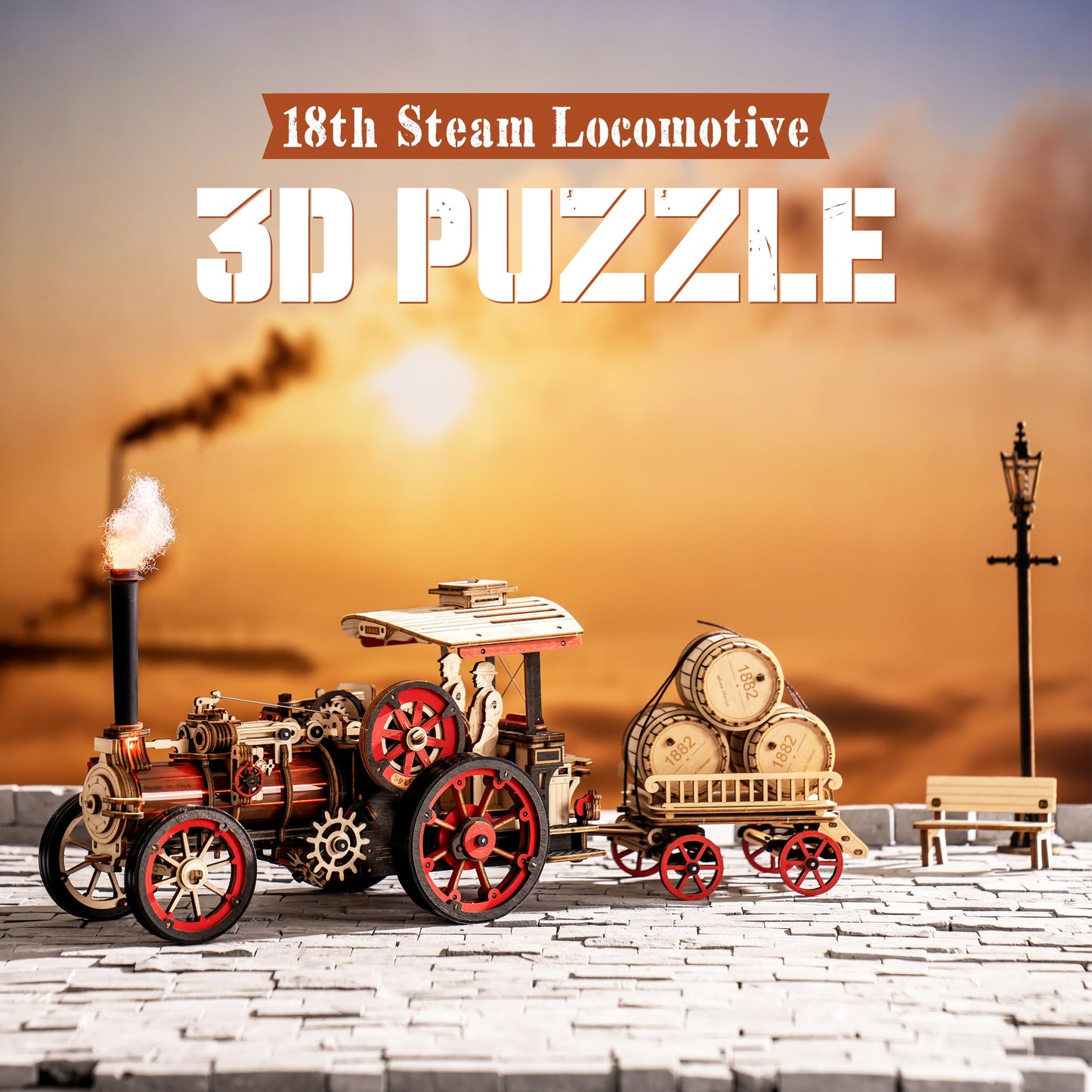 Rowood 3D Wooden Puzzle: Steam Locomotive Kit 1:28 Scale, 469 Pcs, 6-H Assembly