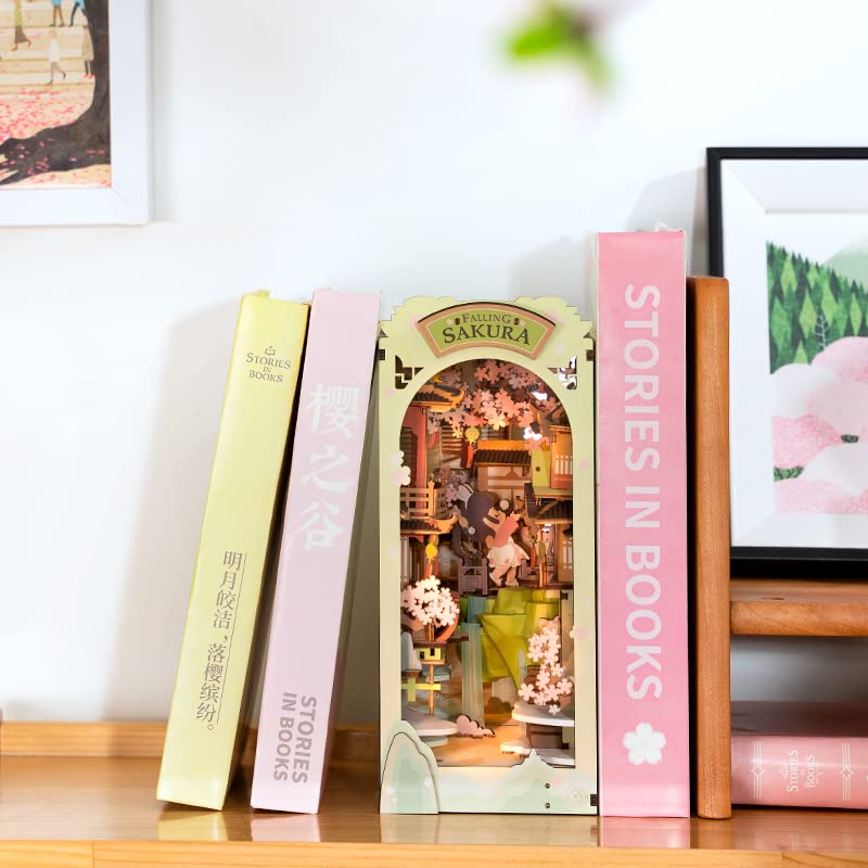 Rowood Book Nook Kits for Adults – 3D Wooden Puzzle Bookend with LED