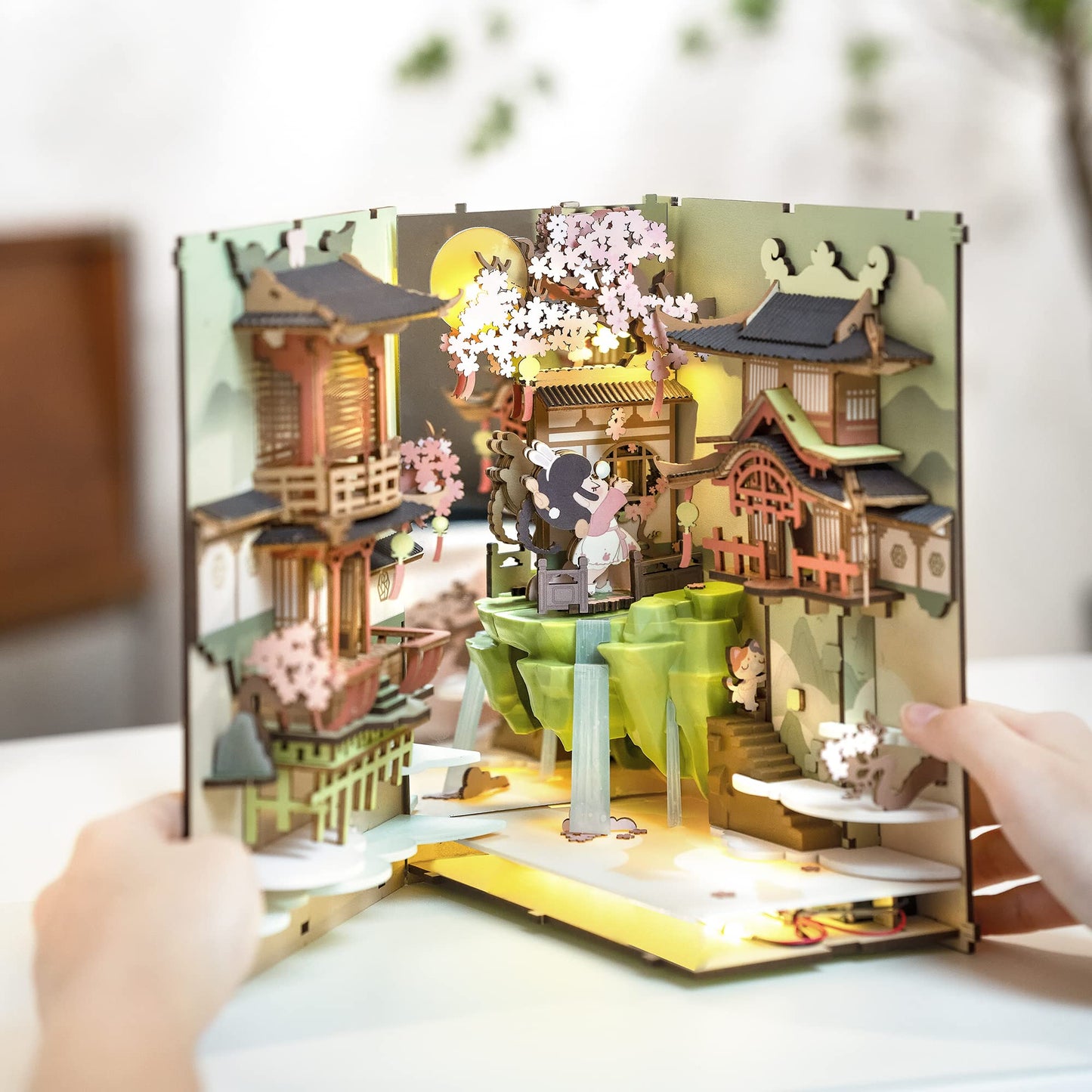 Rowood Book Nook Kits for Adults – 3D Wooden Puzzle Bookend with LED