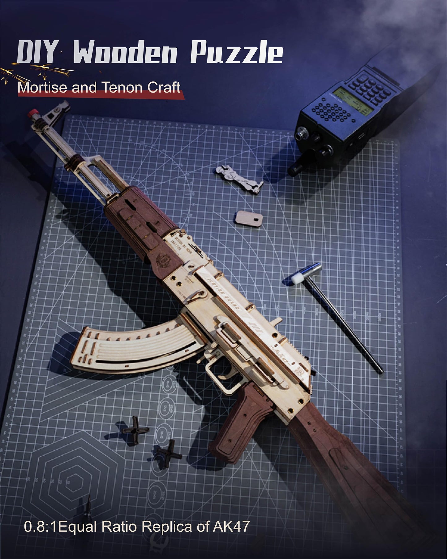 RoWood 3D AK47 Rubber Band Gun Model Kit – Adult Wooden Puzzle, DIY Assembly