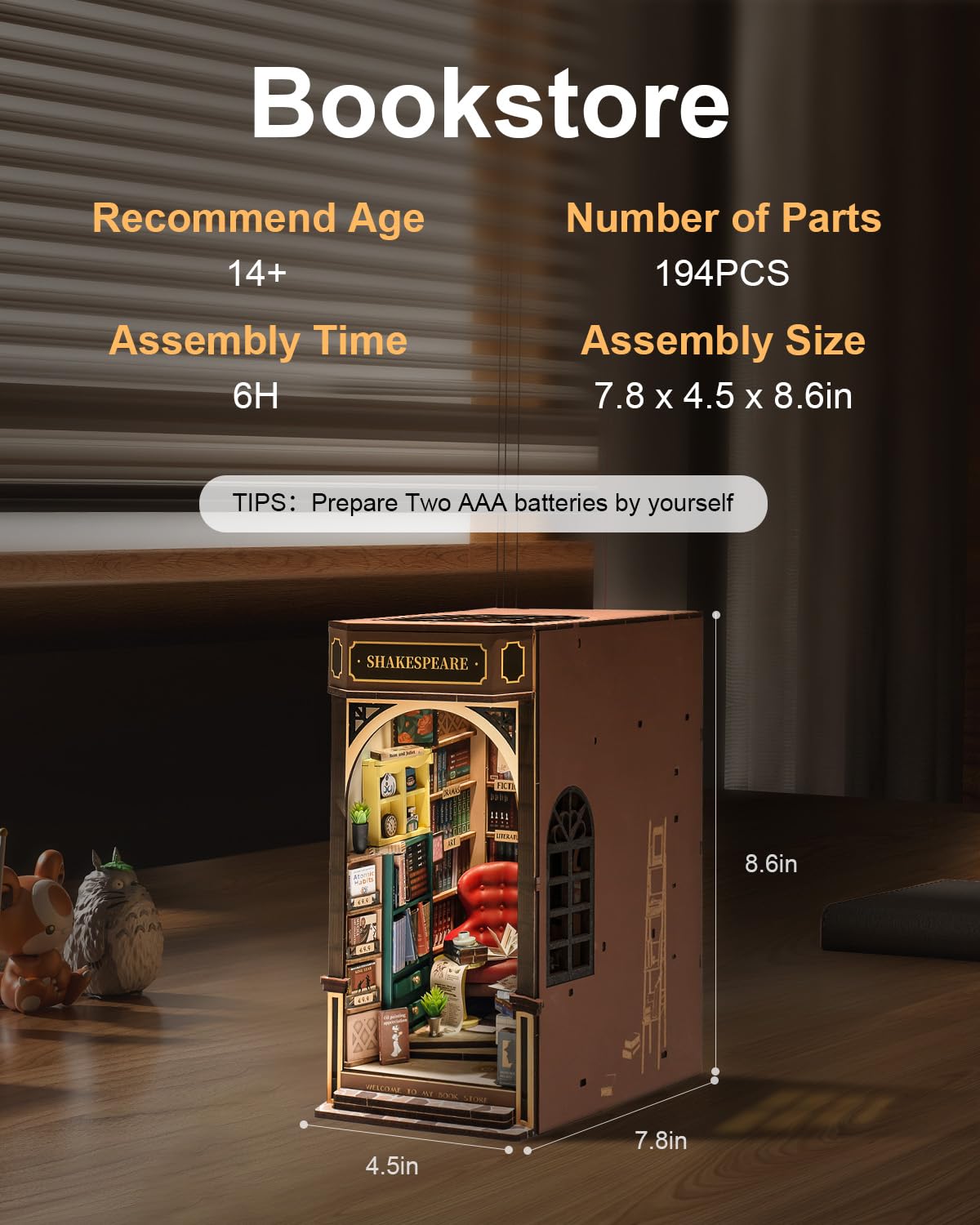 Rowood Book Nook Kit – DIY 3D Wooden Bookend Decor for Adults