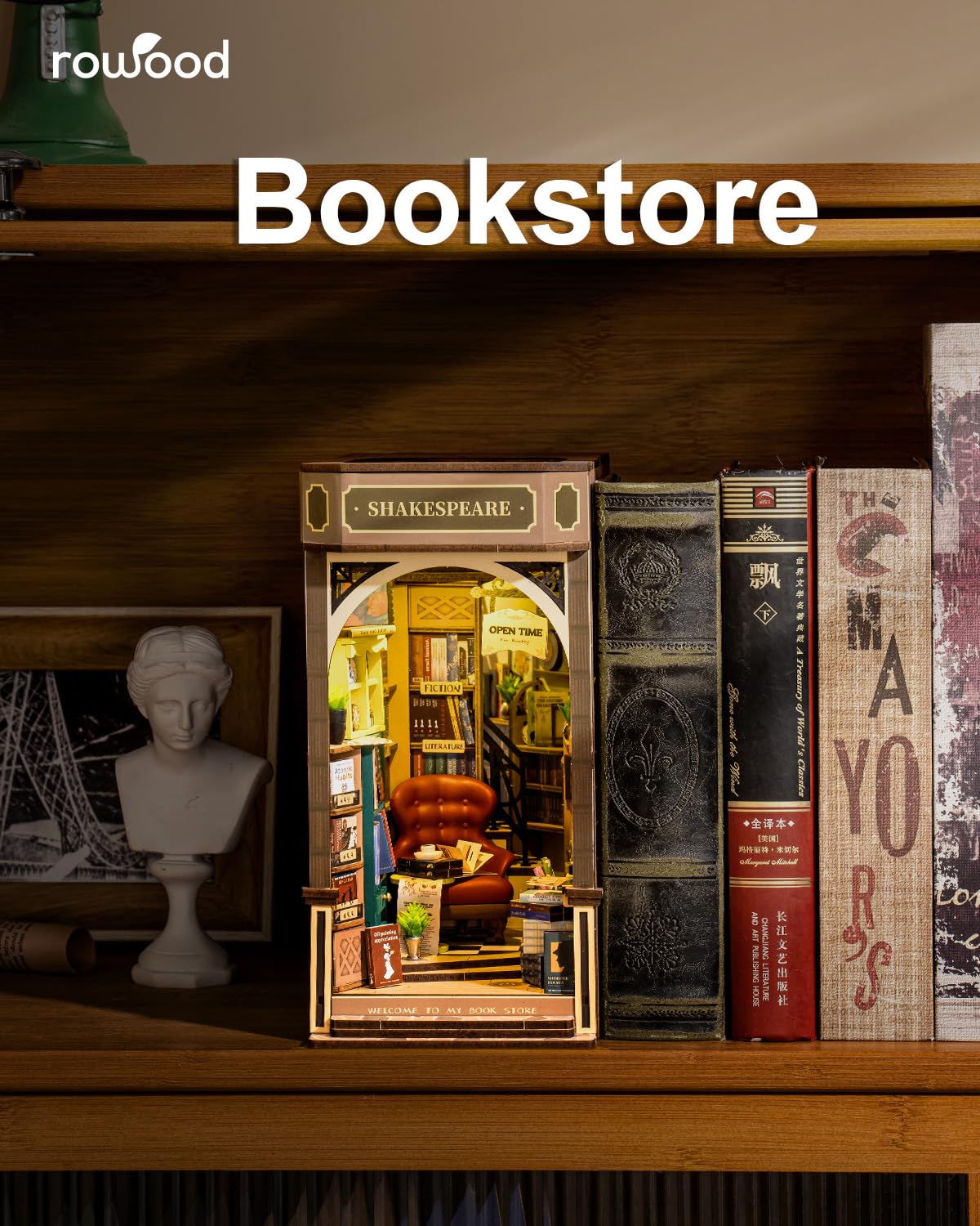 Rowood Book Nook Kit – DIY 3D Wooden Bookend Decor for Adults