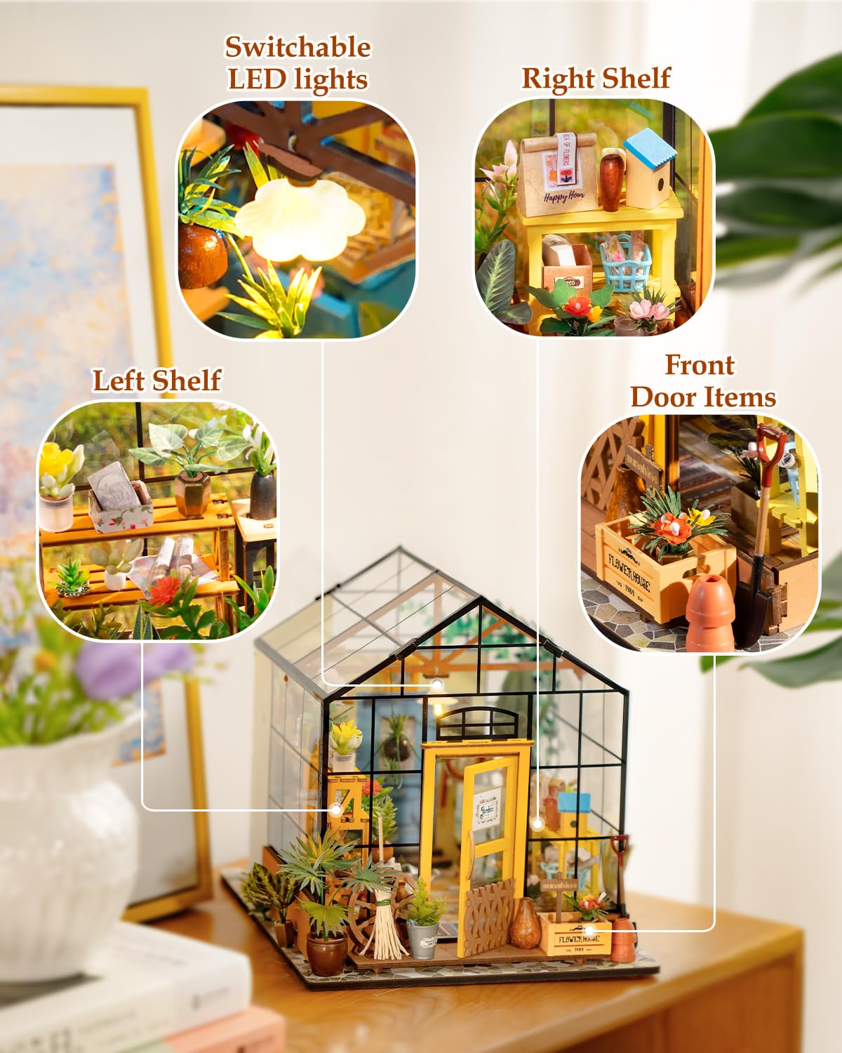 Rowood Cathy's Flower House Miniature Kit | DIY Greenhouse Dollhouse for Adults