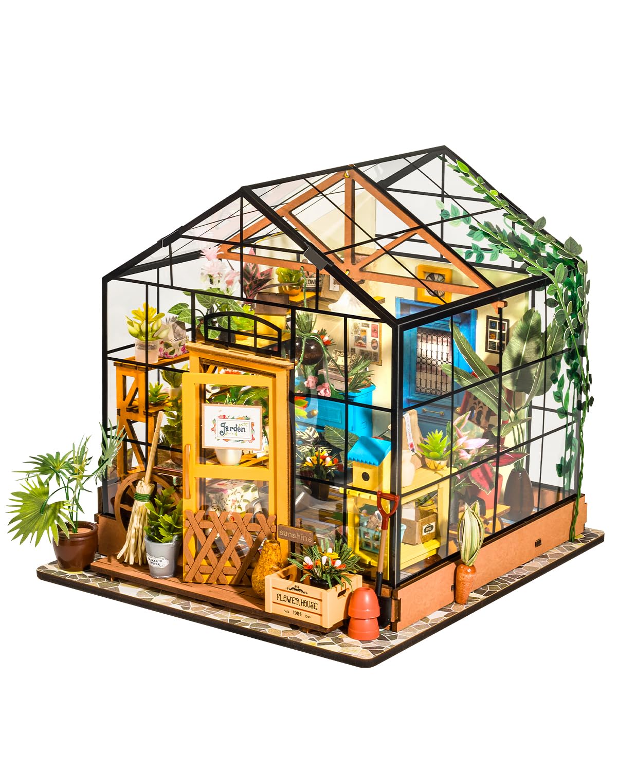 Rowood Cathy's Flower House Miniature Kit | DIY Greenhouse Dollhouse for Adults