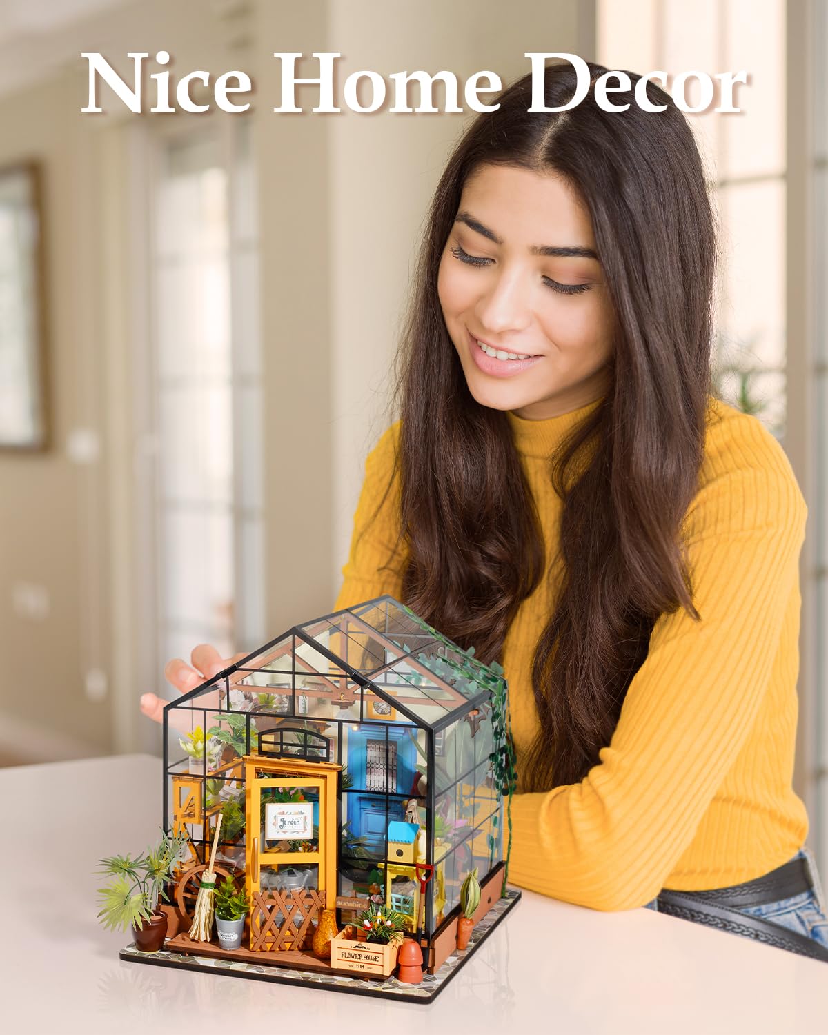 Rowood Cathy's Flower House Miniature Kit | DIY Greenhouse Dollhouse for Adults