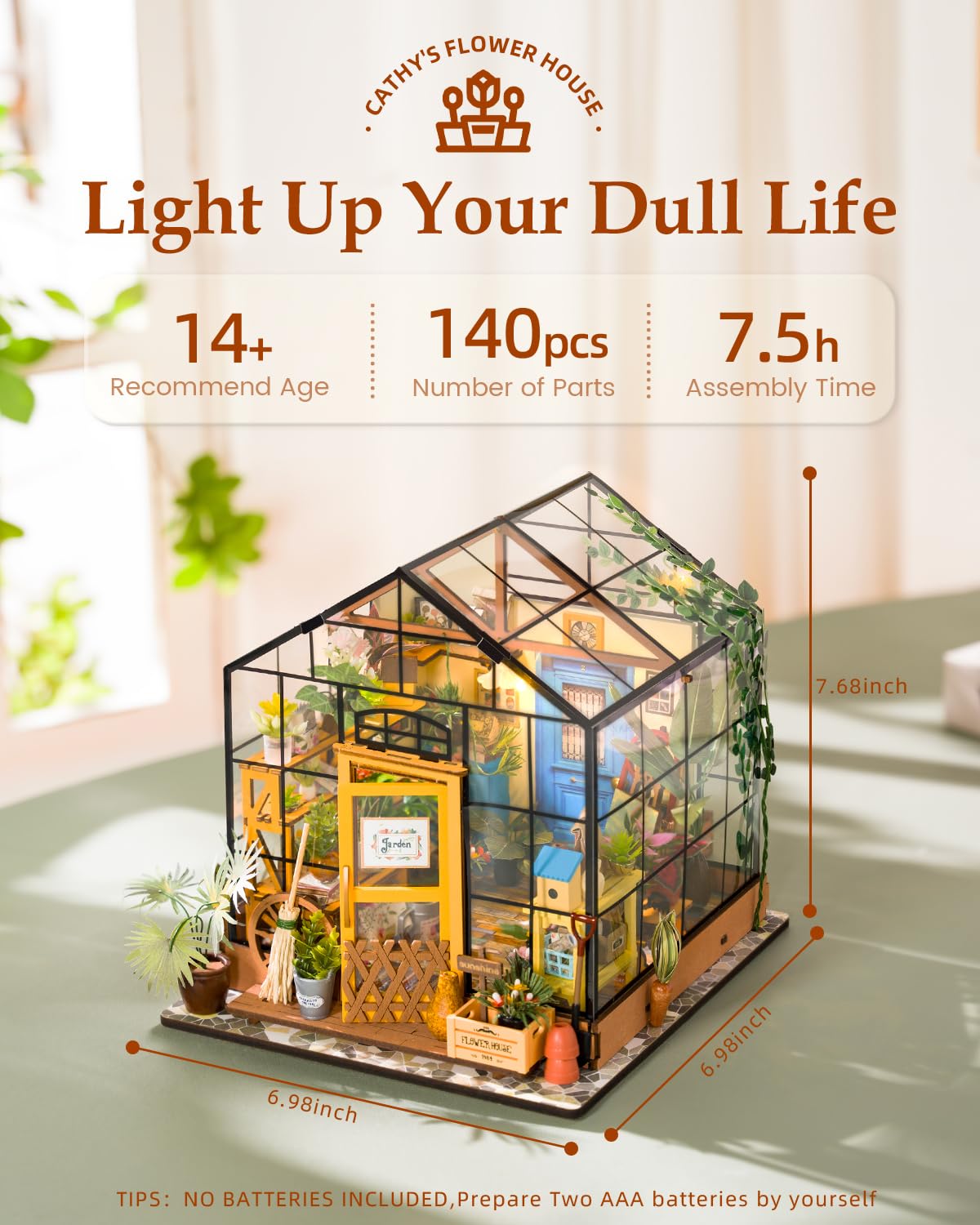 Rowood Cathy's Flower House Miniature Kit | DIY Greenhouse Dollhouse for Adults