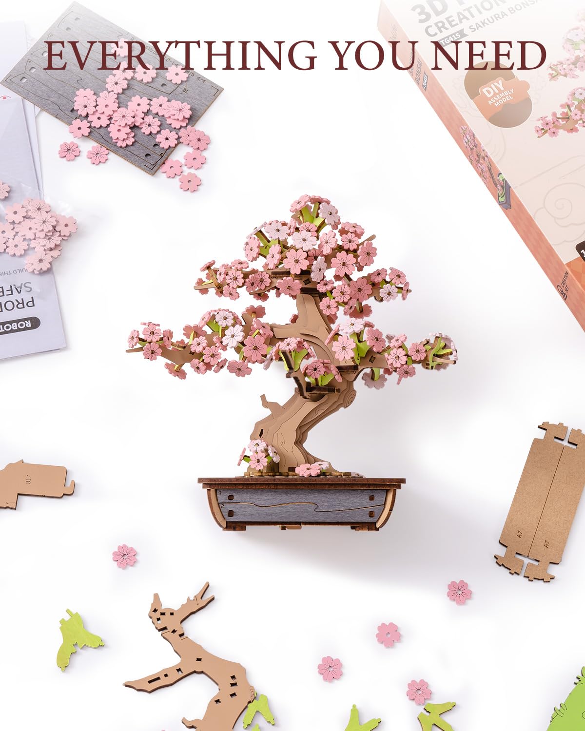 Rowood 3D Sakura Bonsai Puzzle for Adults – Eco-Friendly Cherry Blossom DIY Kit