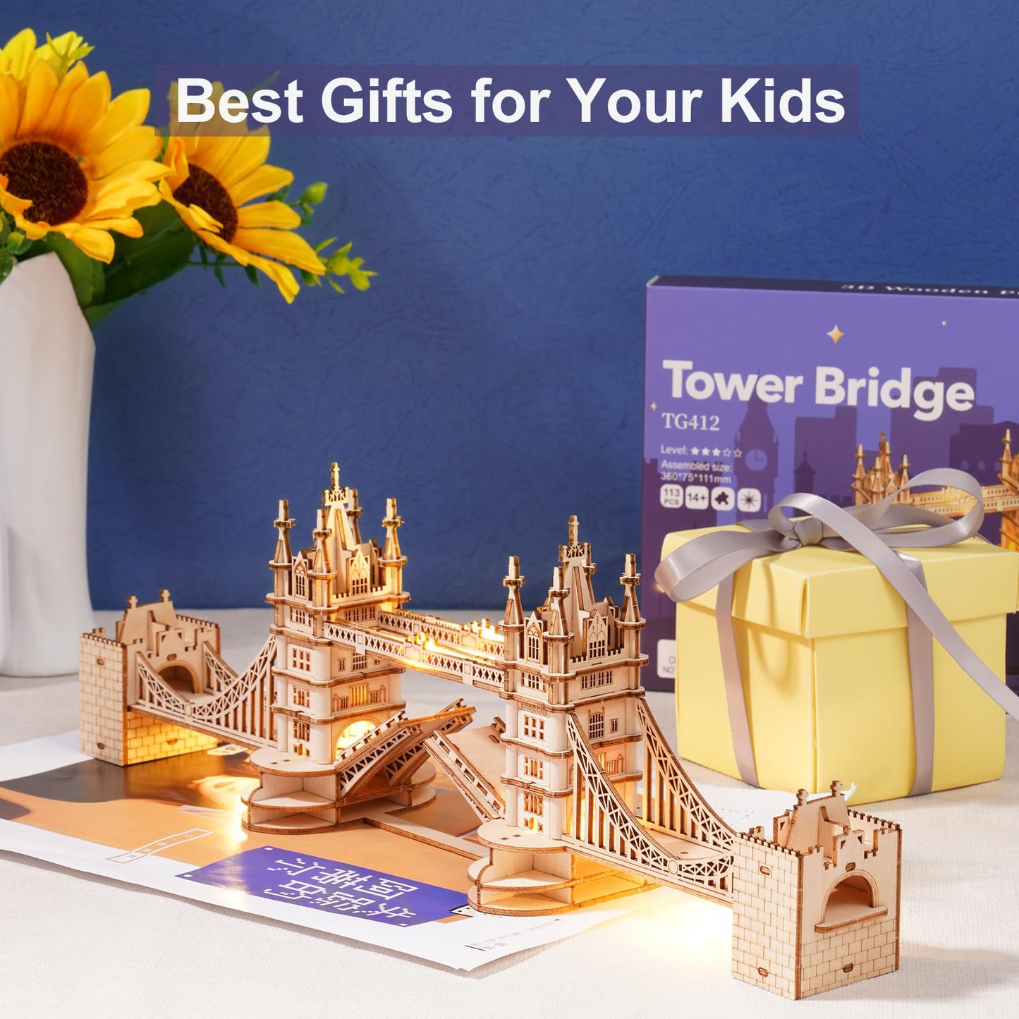 Rowood 3D Puzzle for Adults: London Bridge DIY Wooden Model Kit