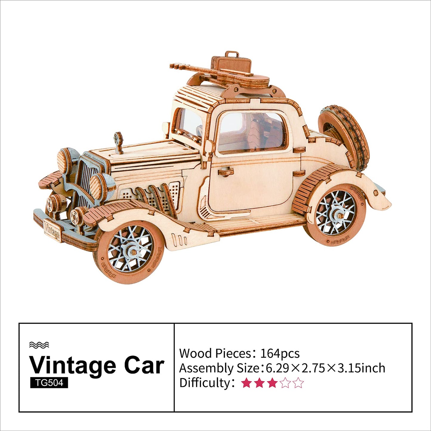 Rowood 3D Car Puzzle Kit for Adults – Vintage Model Car DIY Gift