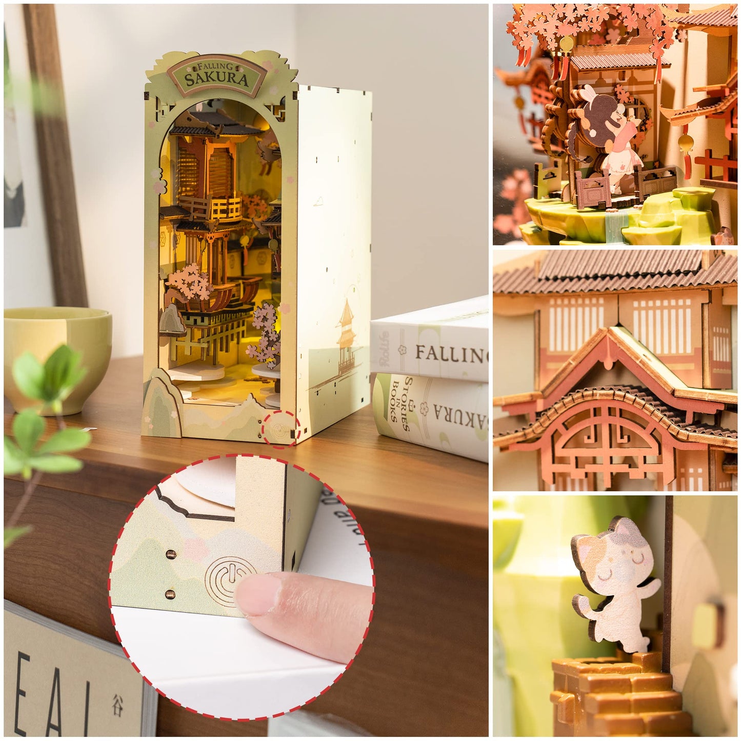 Rowood Book Nook Kits for Adults – 3D Wooden Puzzle Bookend with LED