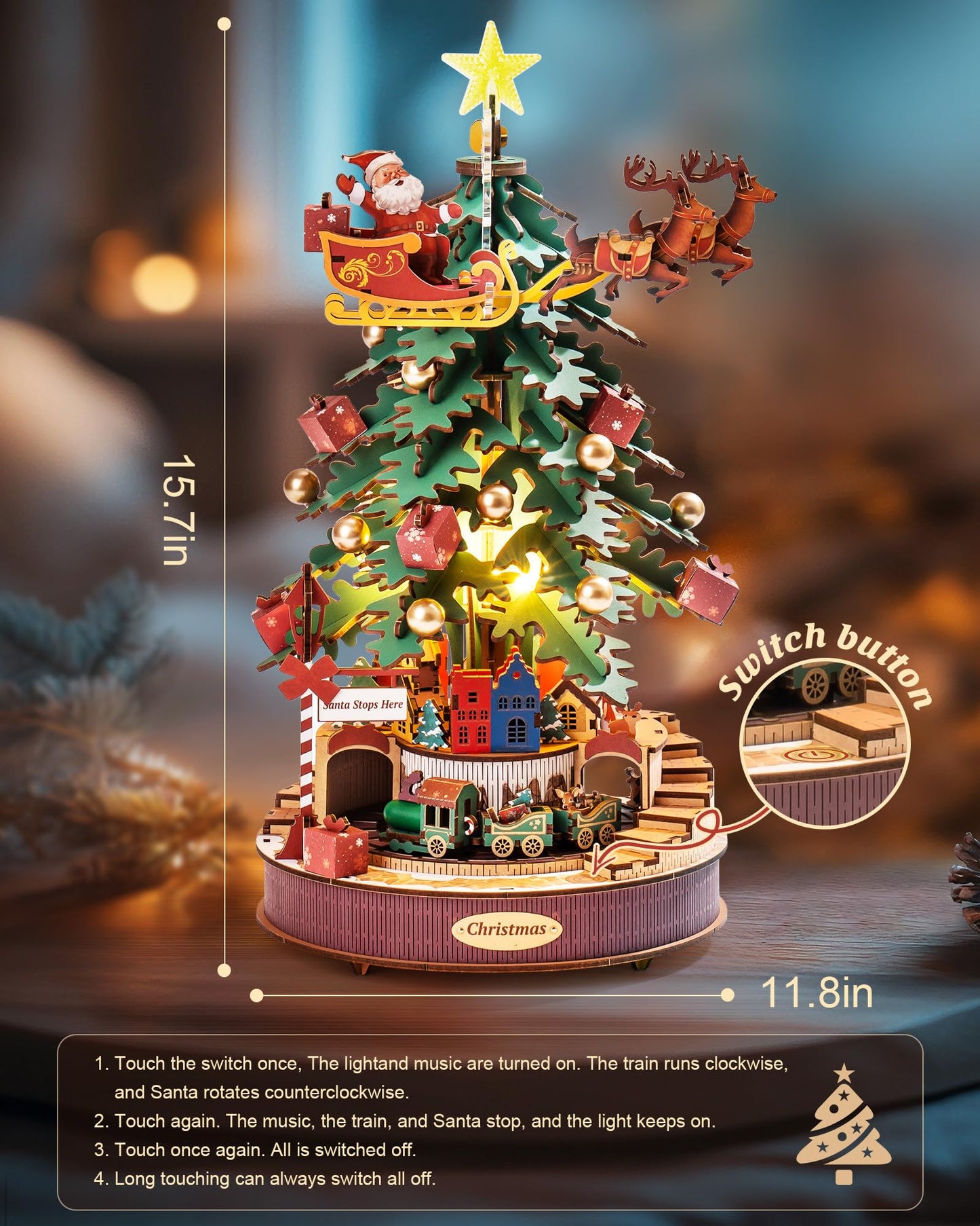 Rowood Melody Tree 3D Puzzle Miniature House Kit – Wooden Music Box Model for Adults
