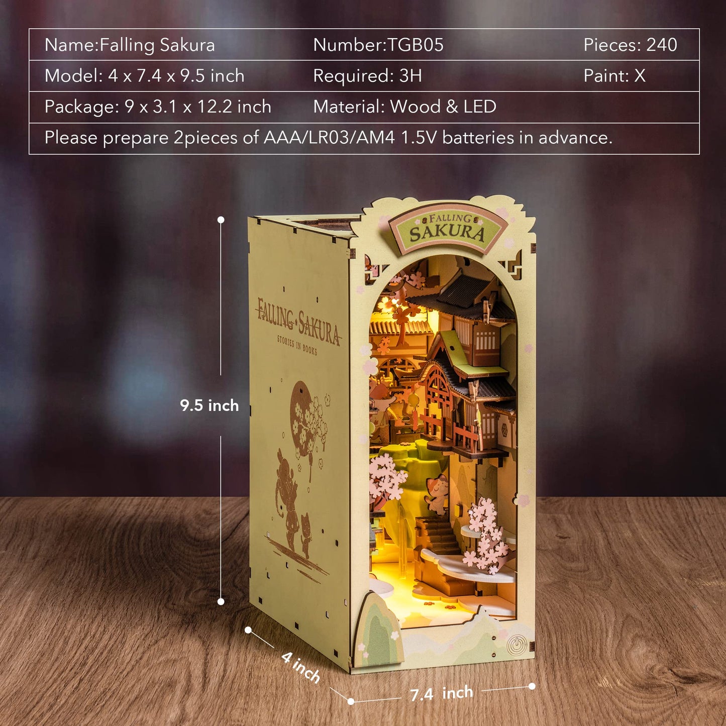 Rowood Book Nook Kits for Adults – 3D Wooden Puzzle Bookend with LED