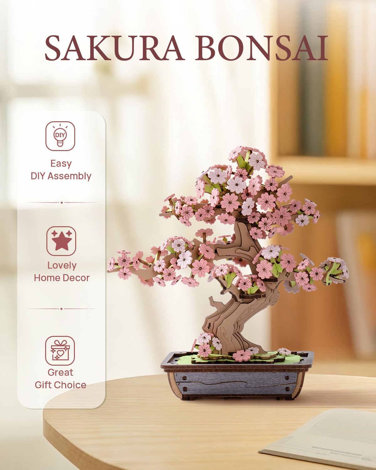 Rowood 3D Sakura Bonsai Puzzle for Adults – Eco-Friendly Cherry Blossom DIY Kit