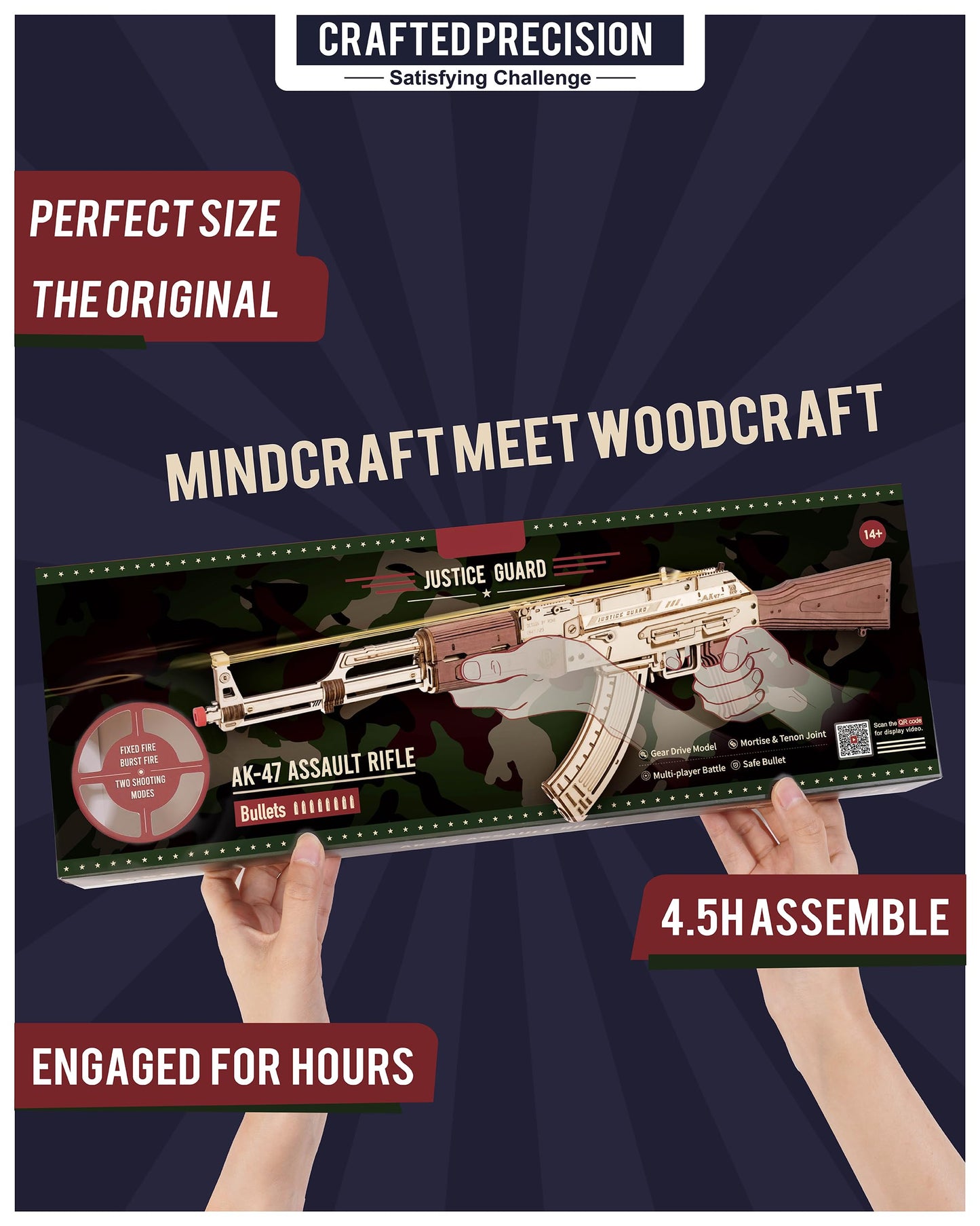 RoWood 3D AK47 Rubber Band Gun Model Kit – Adult Wooden Puzzle, DIY Assembly