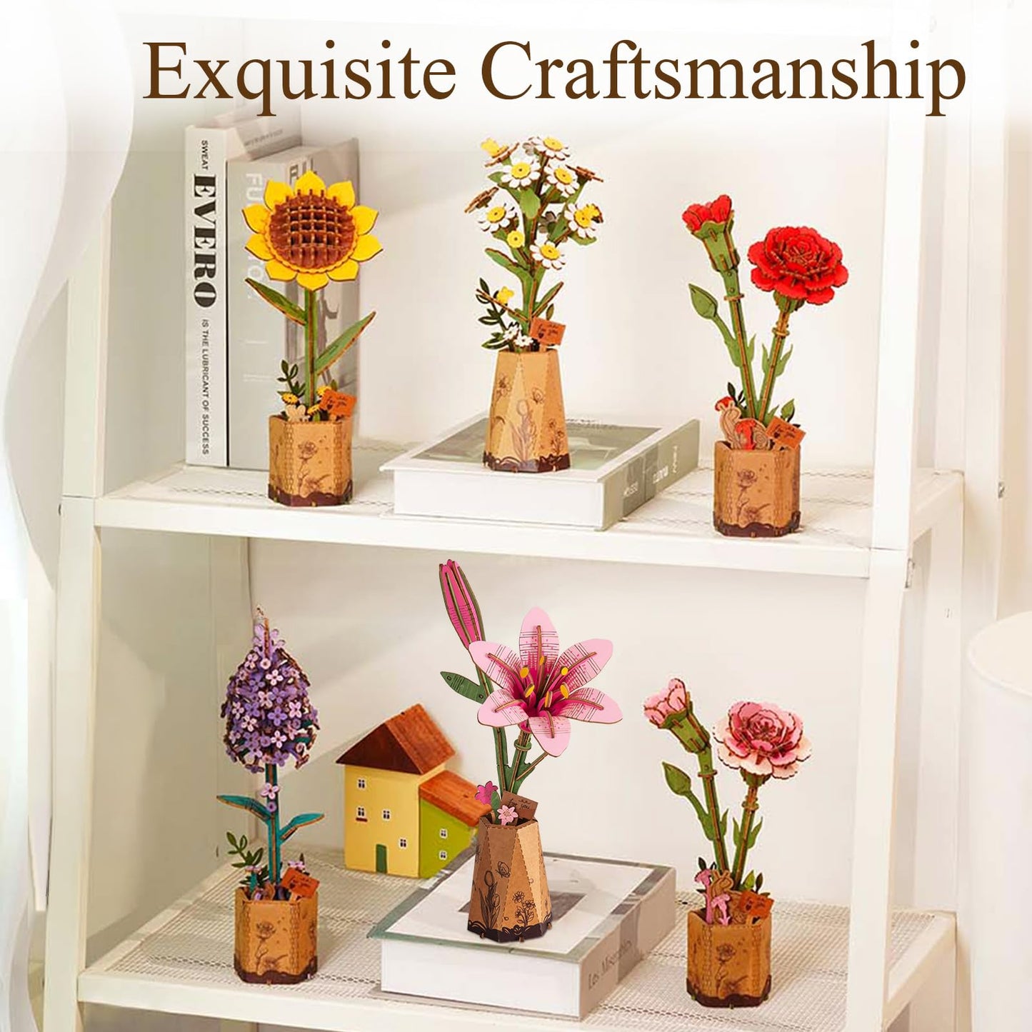 Rowood Wooden Flower Kit – DIY 3D Flower Puzzle for Adults | Pink Lily