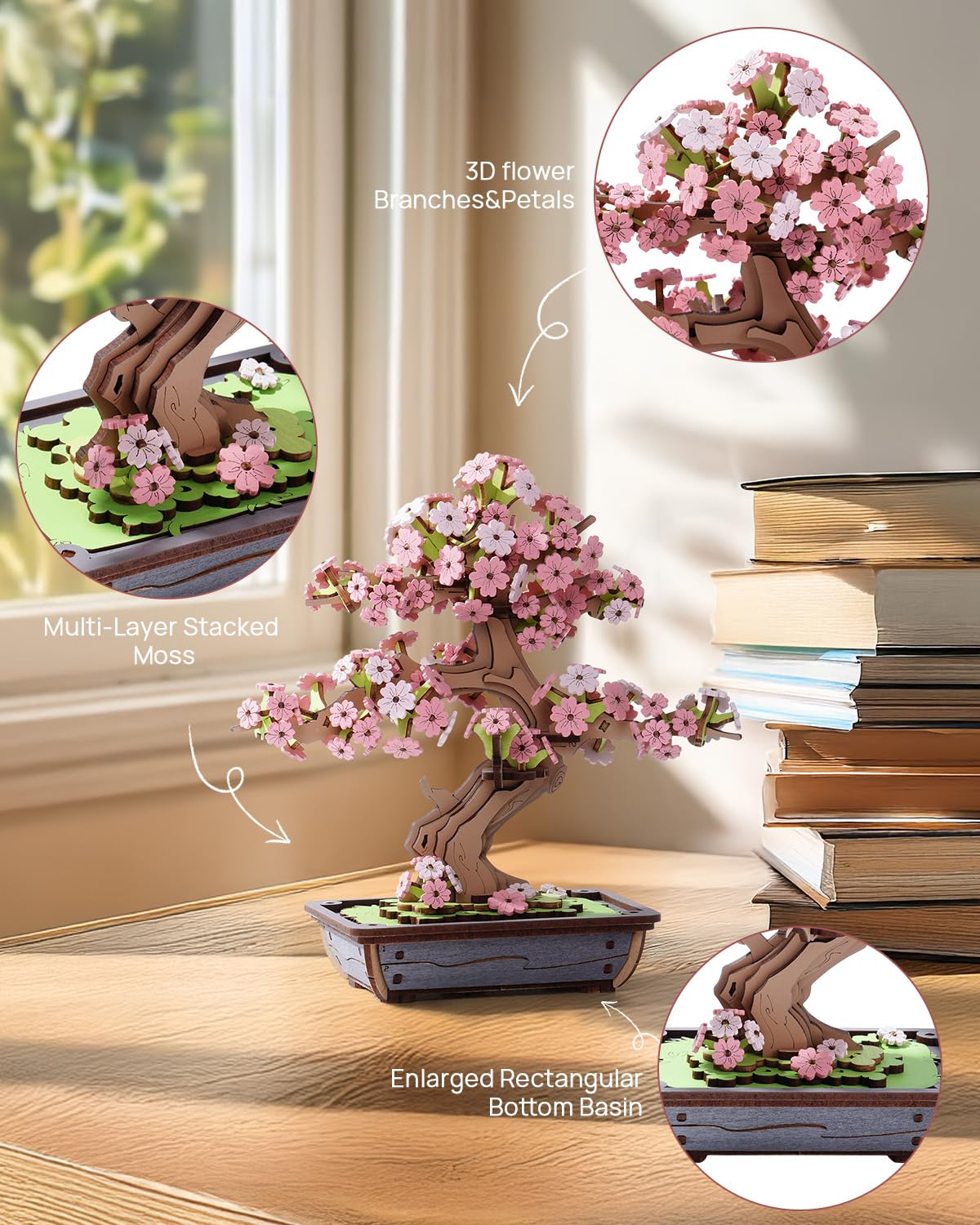 Rowood 3D Sakura Bonsai Puzzle for Adults – Eco-Friendly Cherry Blossom DIY Kit