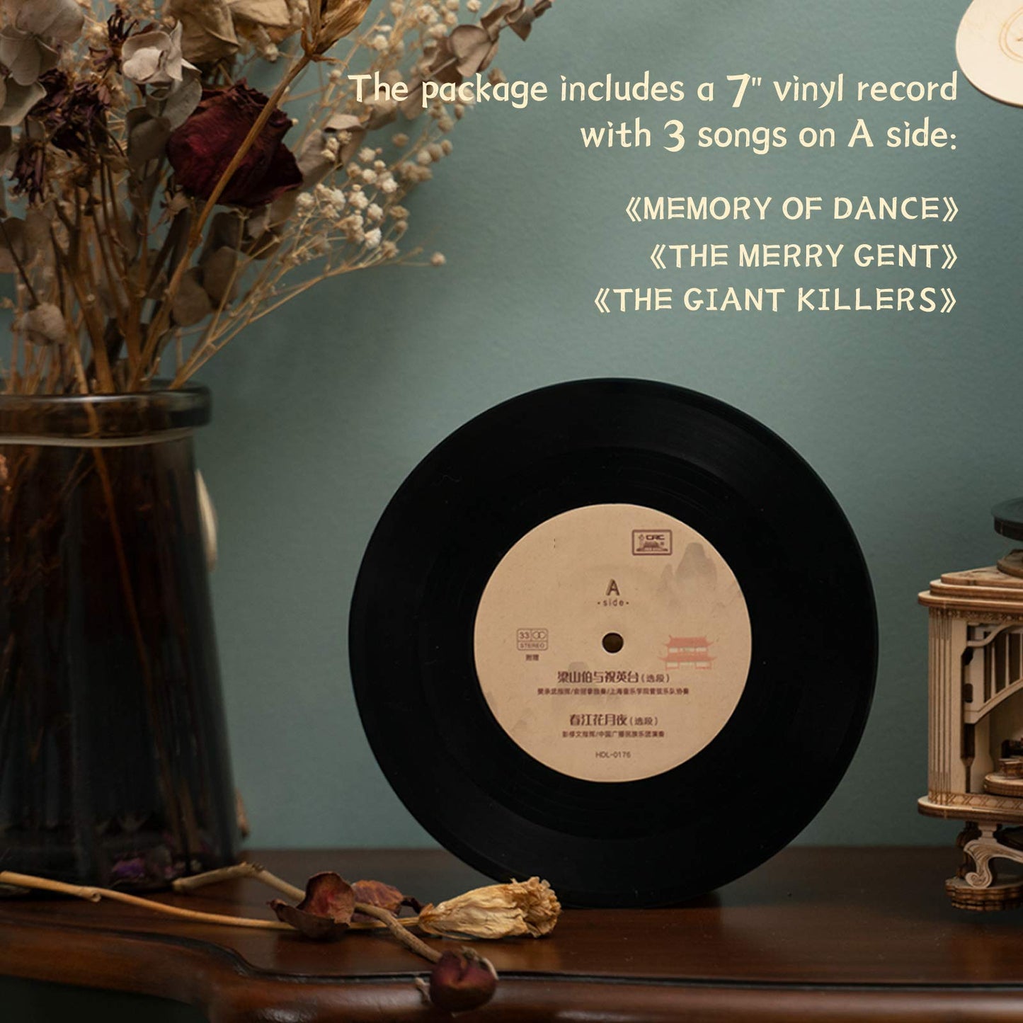 RoWood 3D Wooden Puzzle Gramophone — Mechanical Model Kit to Build, Hand-Cranked Record Player