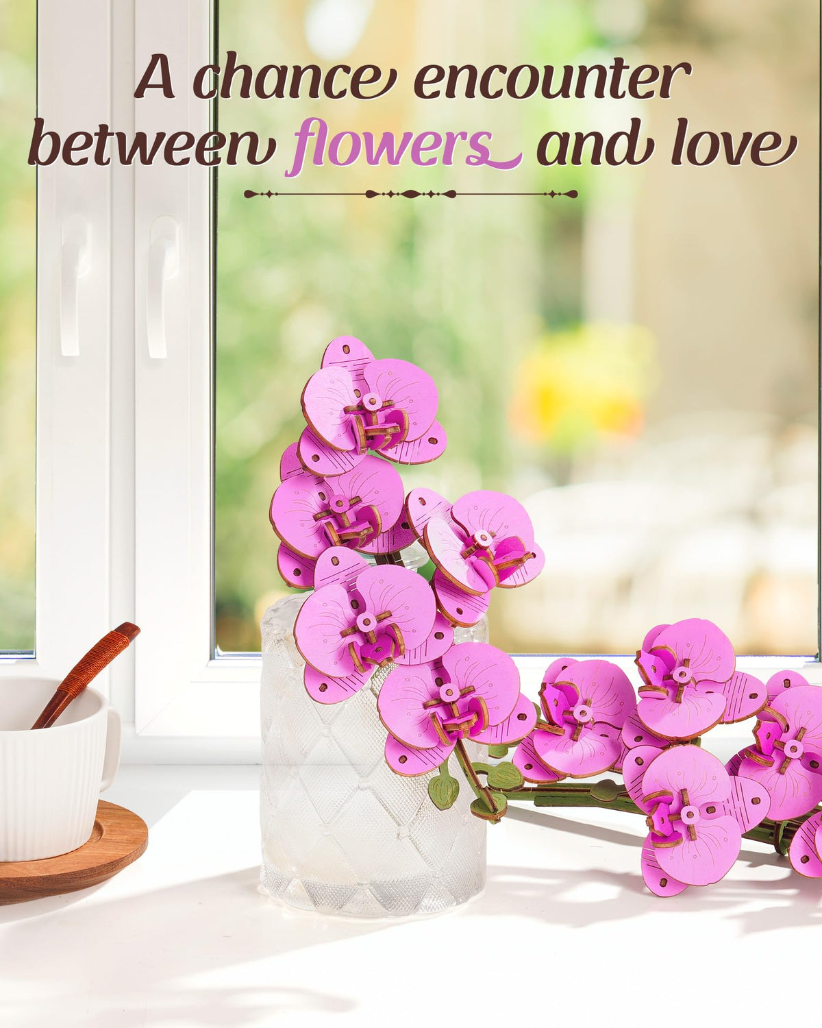 Rowood Wooden Flower Kit — 3D Puzzle for Adults, Purple Moth Orchid Gift