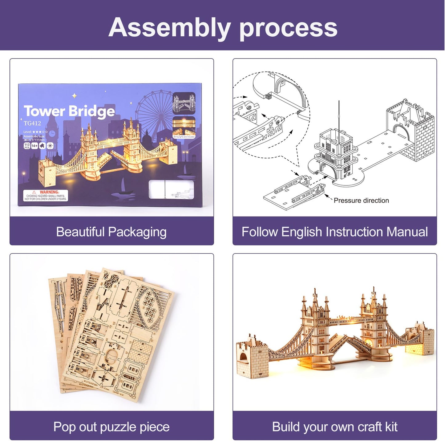 Rowood 3D Puzzle for Adults: London Bridge DIY Wooden Model Kit