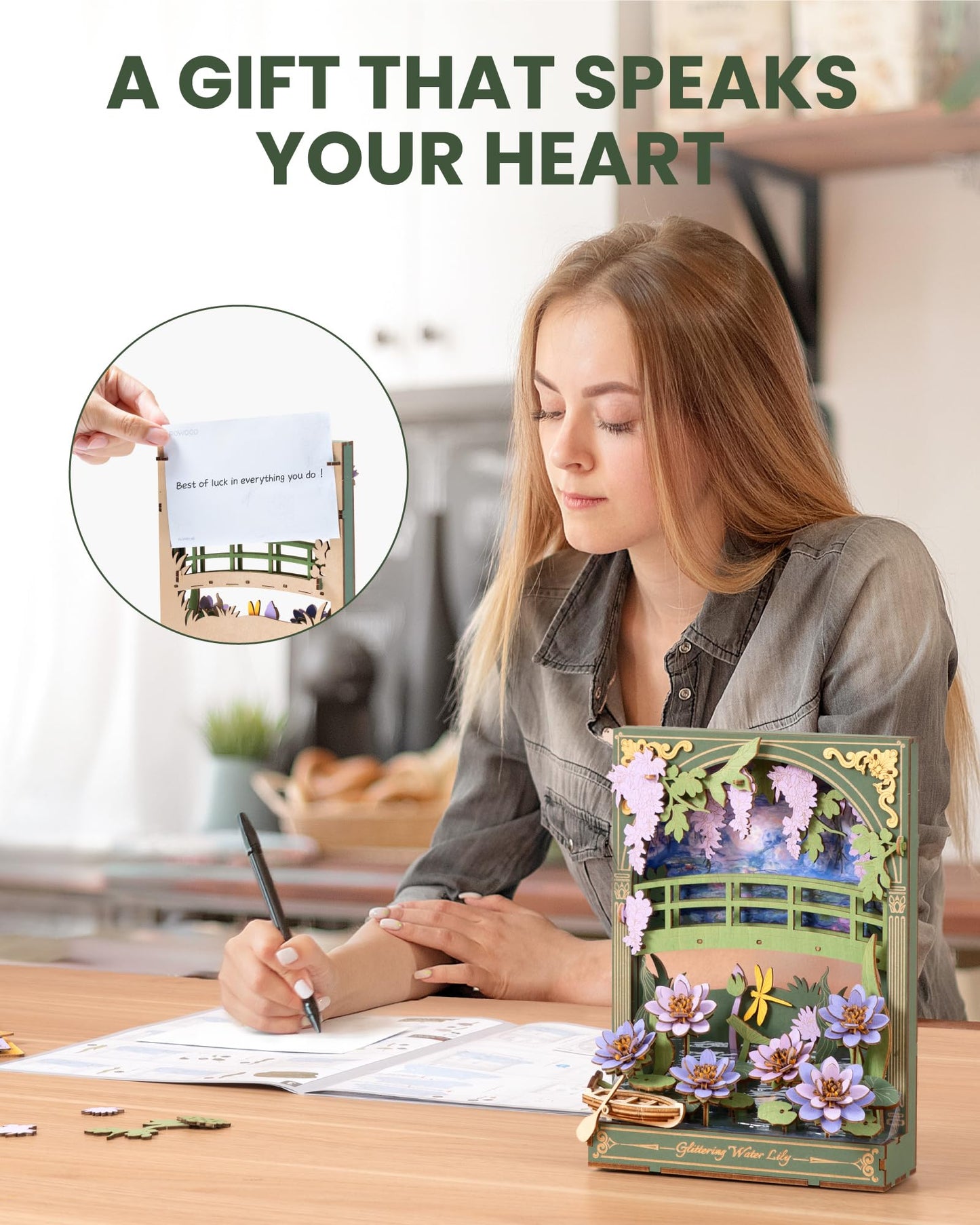 Rowood Water Lily 3D Puzzle with LED – Monet-Inspired Wall Art for Adults