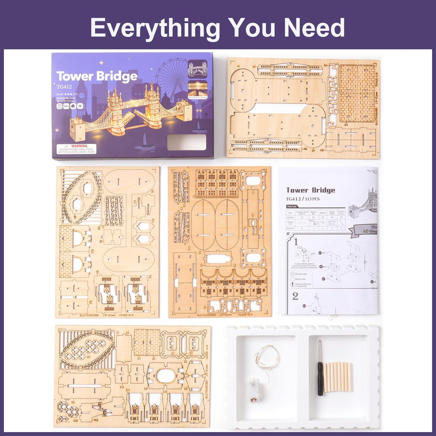 Rowood 3D Puzzle for Adults: London Bridge DIY Wooden Model Kit