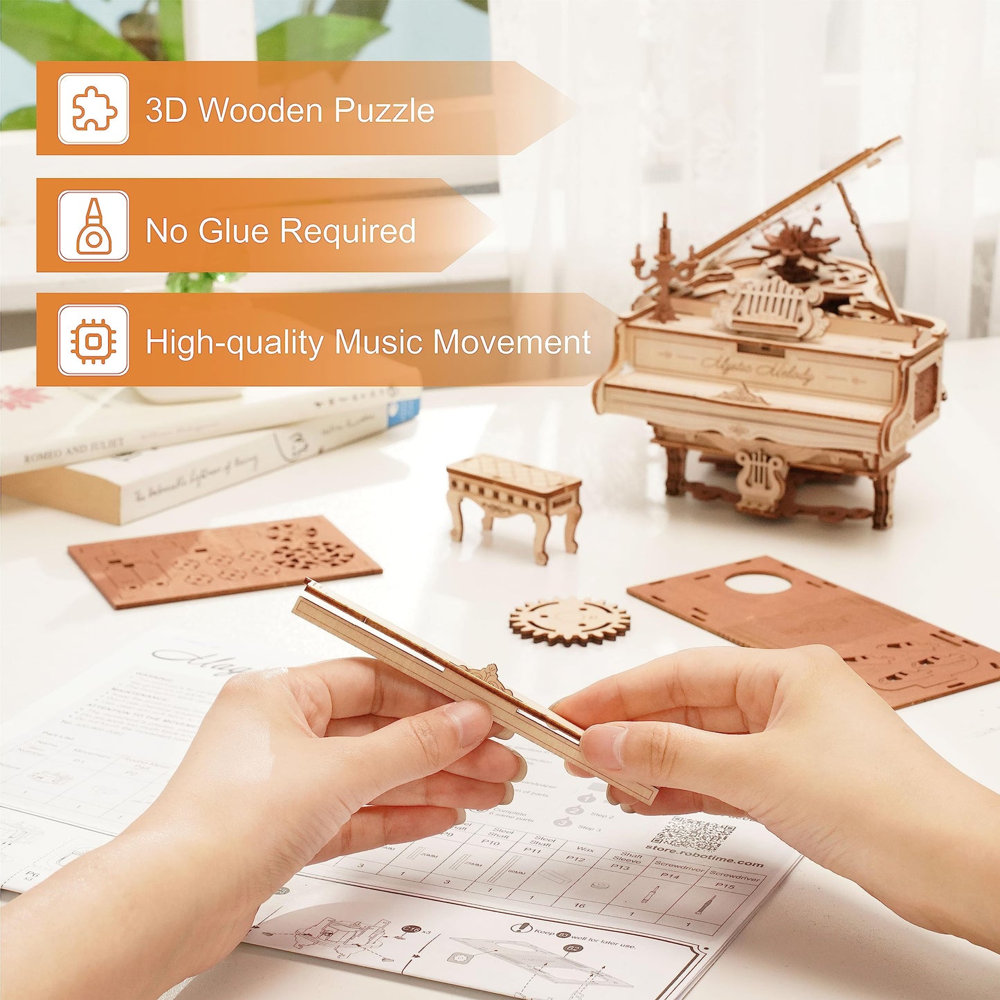 Rowood 3D Puzzles for Adults — DIY Music Box Gifts & Wooden Piano Model Kits