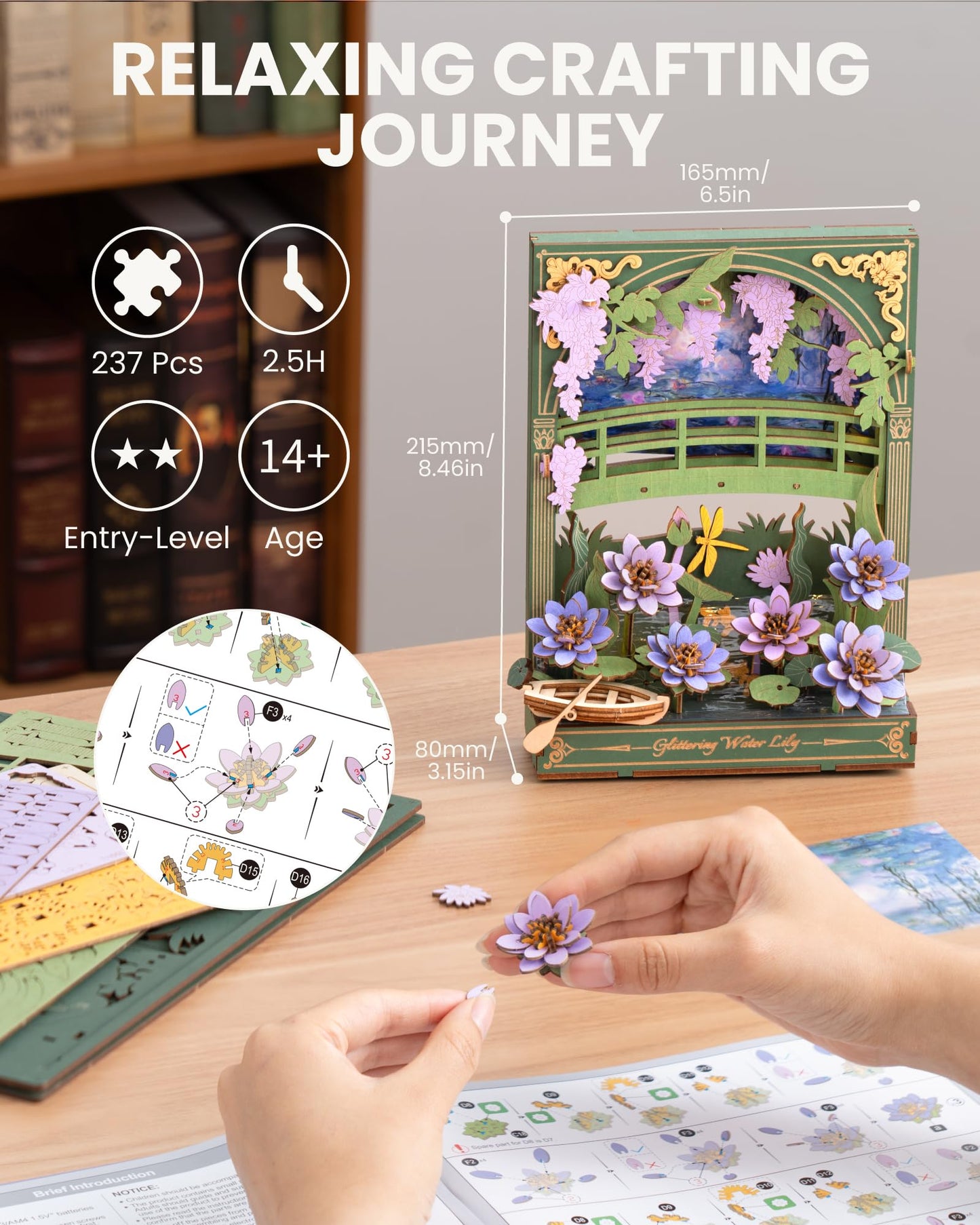 Rowood Water Lily 3D Puzzle with LED – Monet-Inspired Wall Art for Adults