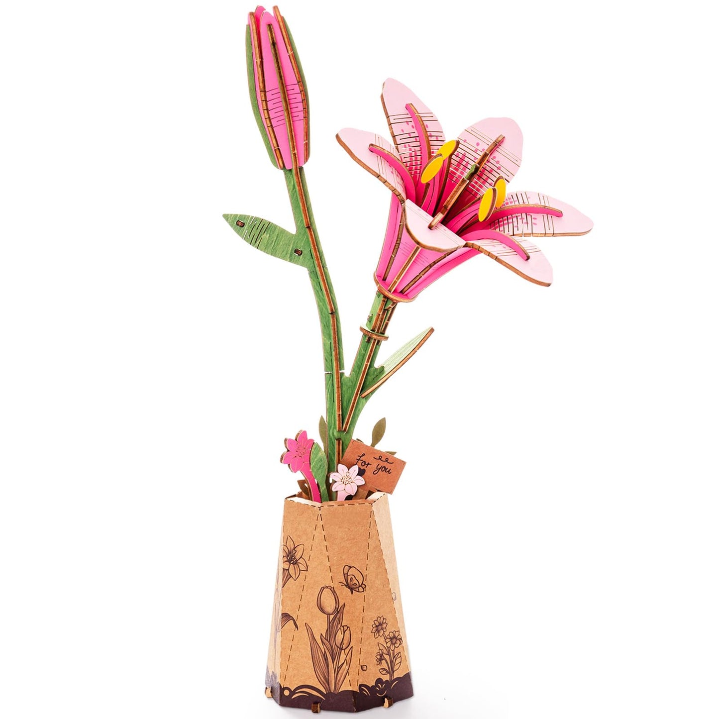 Rowood Wooden Flower Kit – DIY 3D Flower Puzzle for Adults | Pink Lily