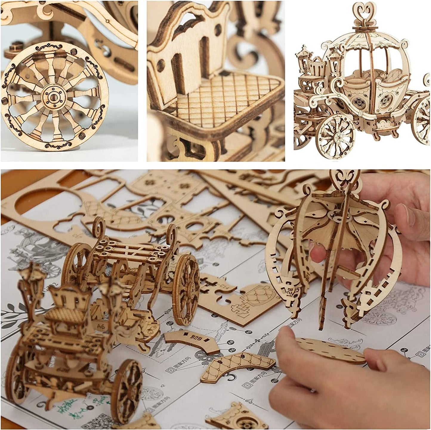 Rowood Pumpkin Cart 3D Puzzle for Adults – Wooden Model Kit (182 Pieces)