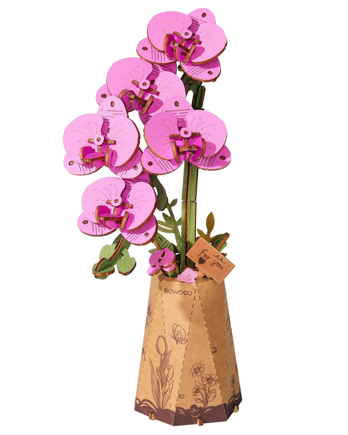 Rowood Wooden Flower Kit — 3D Puzzle for Adults, Purple Moth Orchid Gift