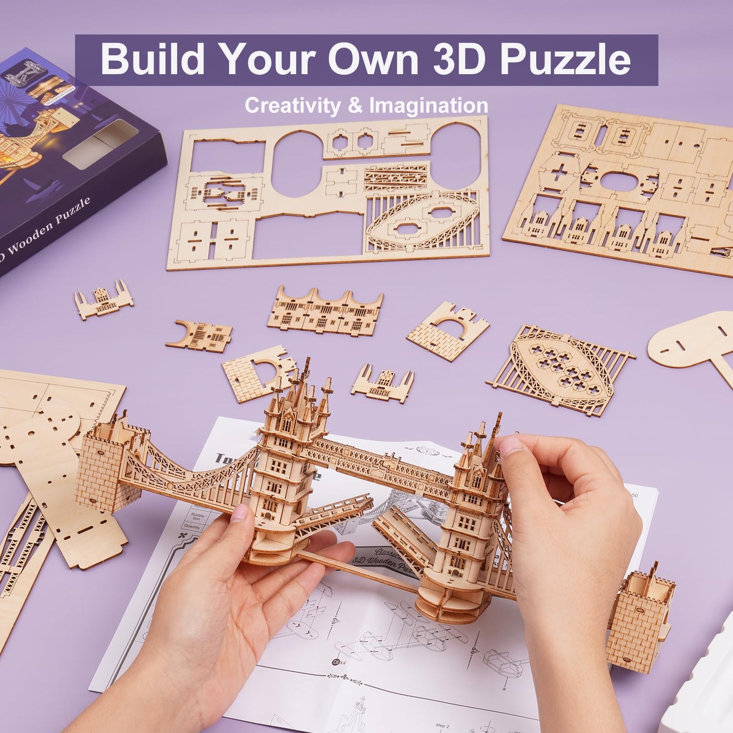 Rowood 3D Puzzle for Adults: London Bridge DIY Wooden Model Kit