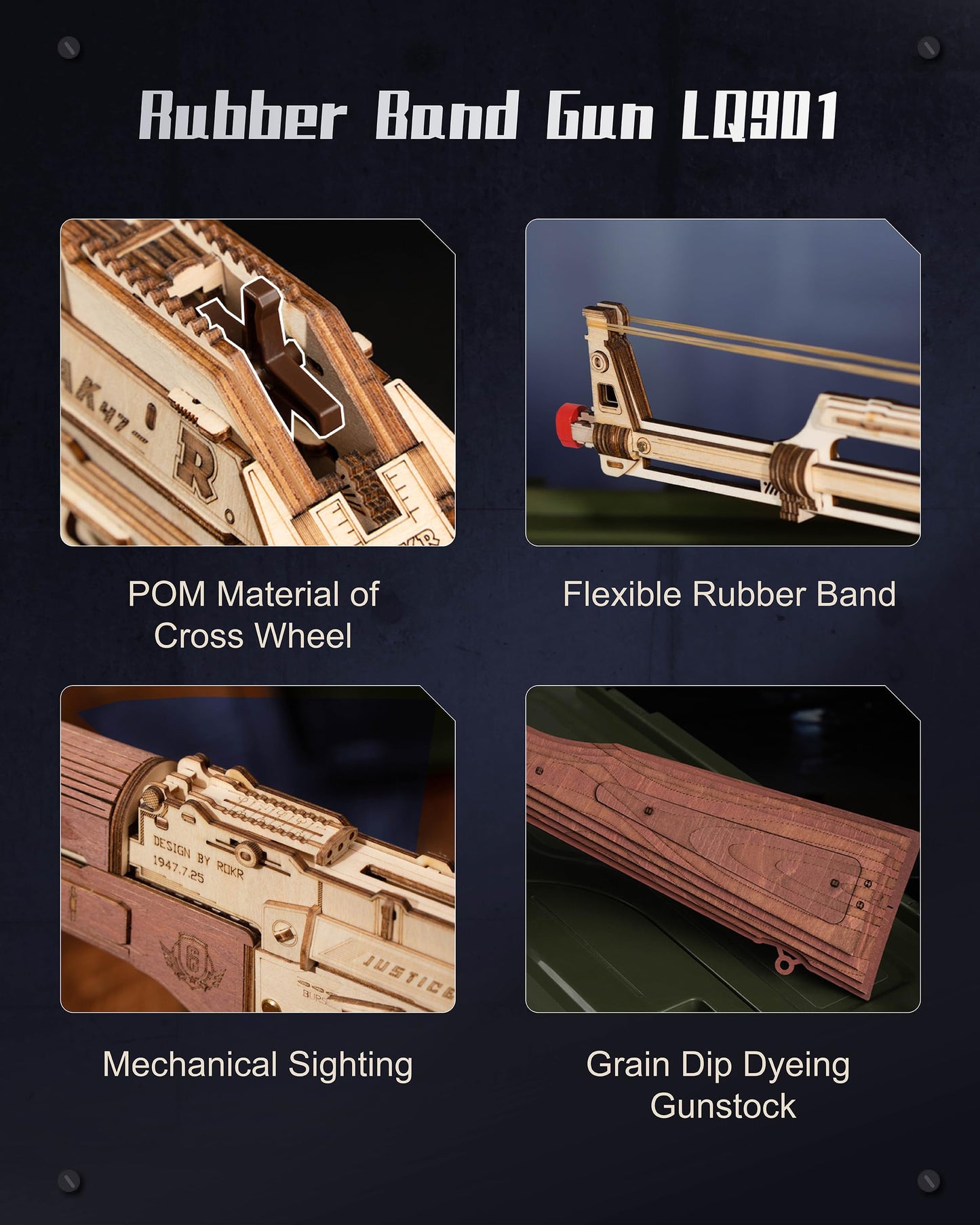 RoWood 3D AK47 Rubber Band Gun Model Kit – Adult Wooden Puzzle, DIY Assembly