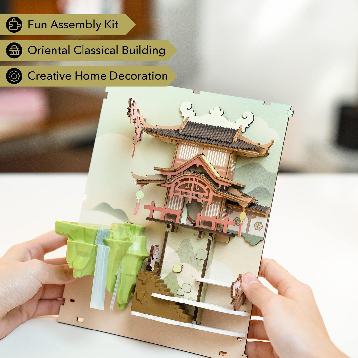 Rowood Book Nook Kits for Adults – 3D Wooden Puzzle Bookend with LED