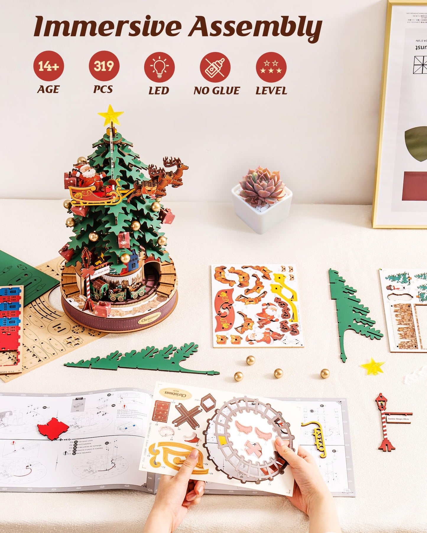 Rowood Melody Tree 3D Puzzle Miniature House Kit – Wooden Music Box Model for Adults