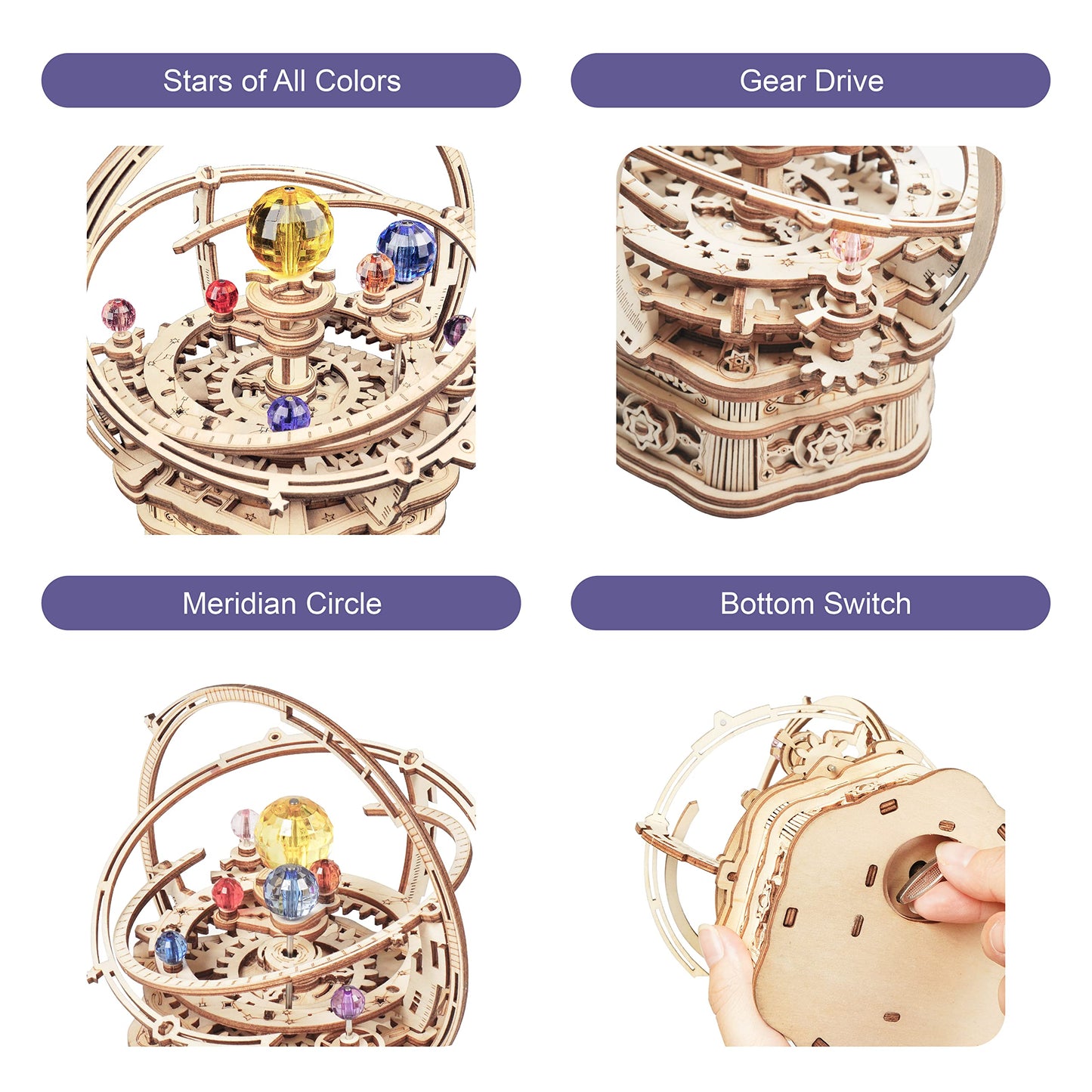 RoWood Starry Night Music Box 3D Puzzle – DIY Wooden Mechanical Kit for Adults