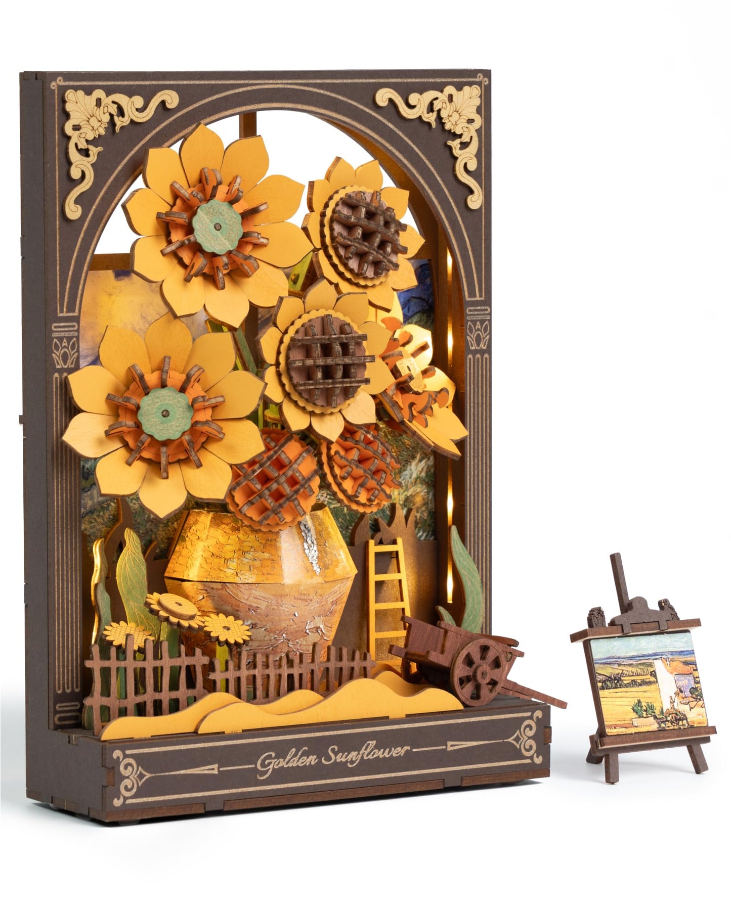 rowood Sunflower 3D Puzzle with LED | Van Gogh Inspired Wooden Art Kit for Adults