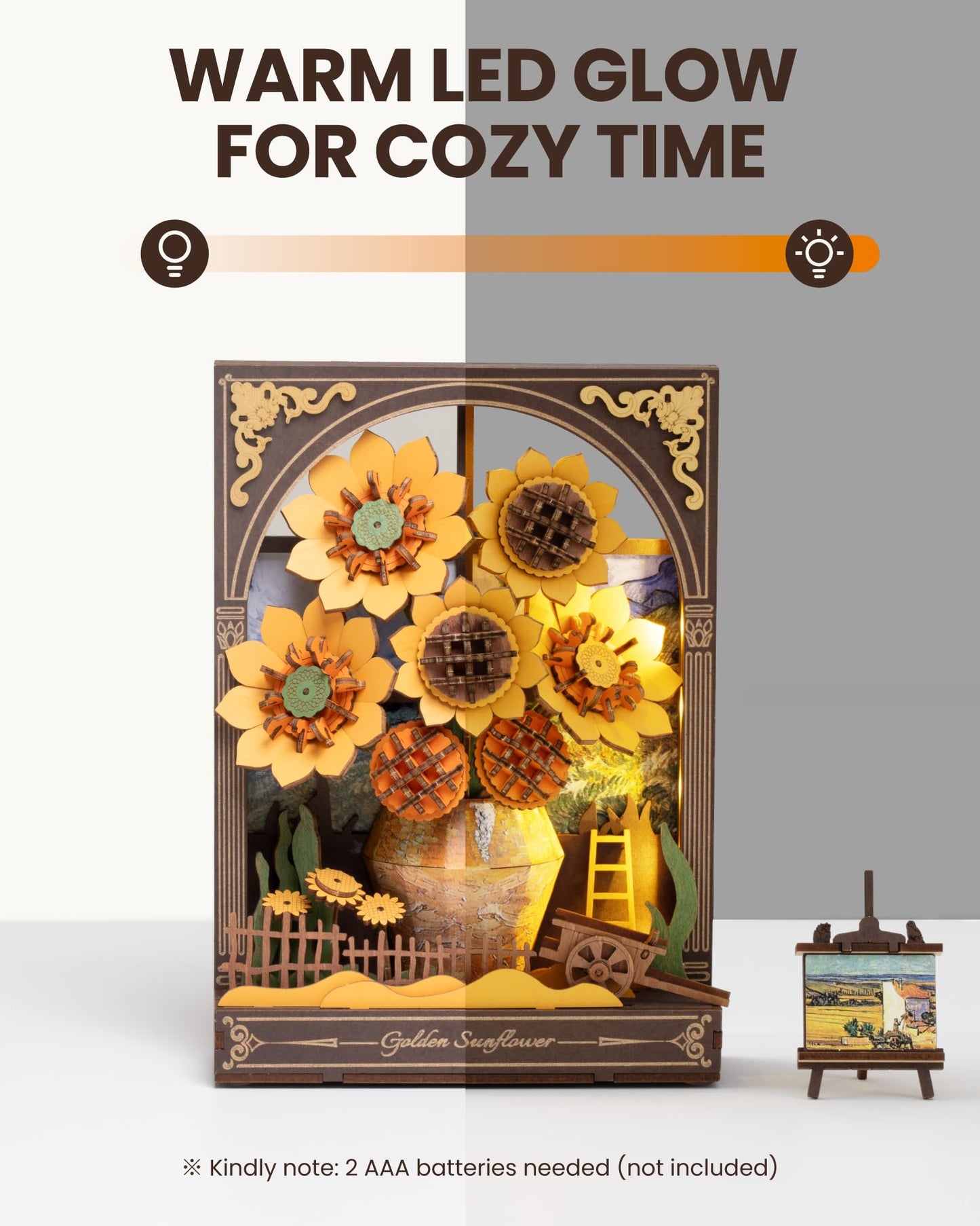 rowood Sunflower 3D Puzzle with LED | Van Gogh Inspired Wooden Art Kit for Adults