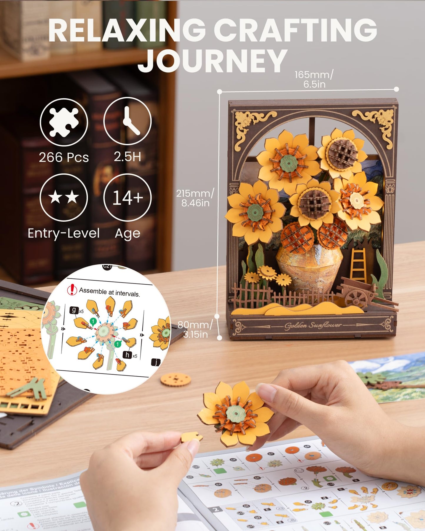 rowood Sunflower 3D Puzzle with LED | Van Gogh Inspired Wooden Art Kit for Adults