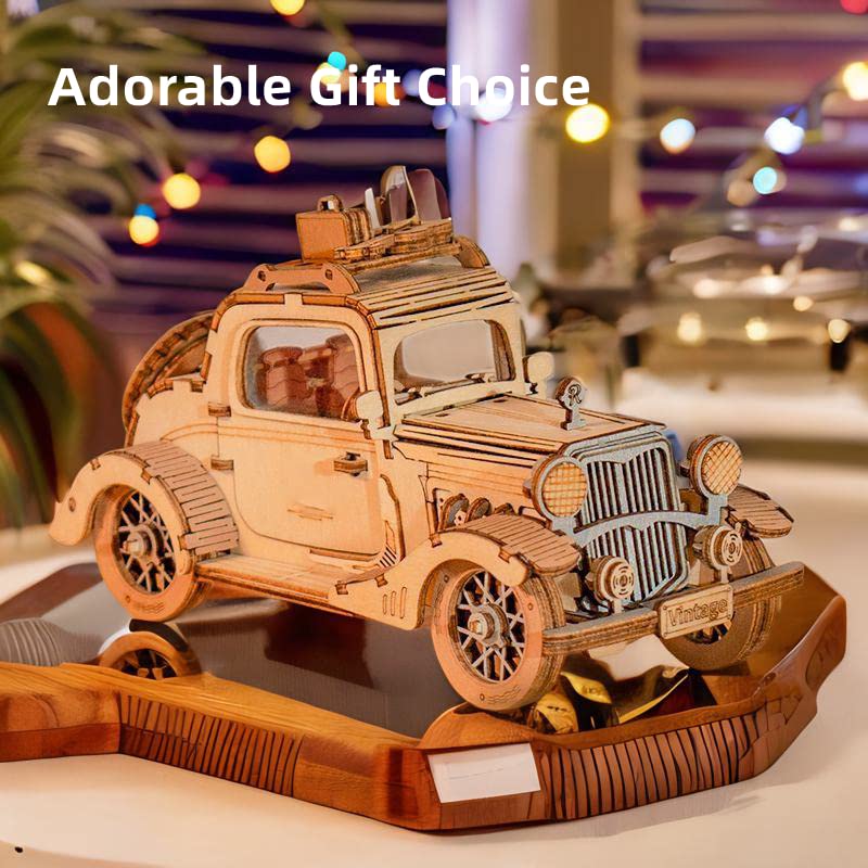 Rowood 3D Car Puzzle Kit for Adults – Vintage Model Car DIY Gift