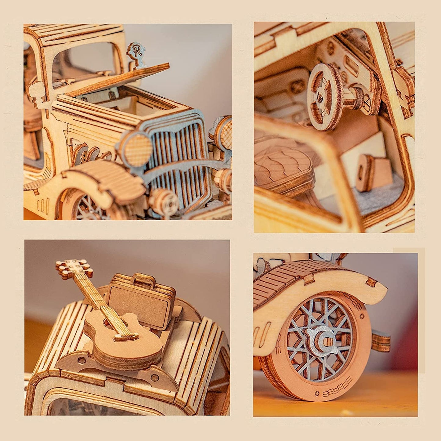 Rowood 3D Car Puzzle Kit for Adults – Vintage Model Car DIY Gift