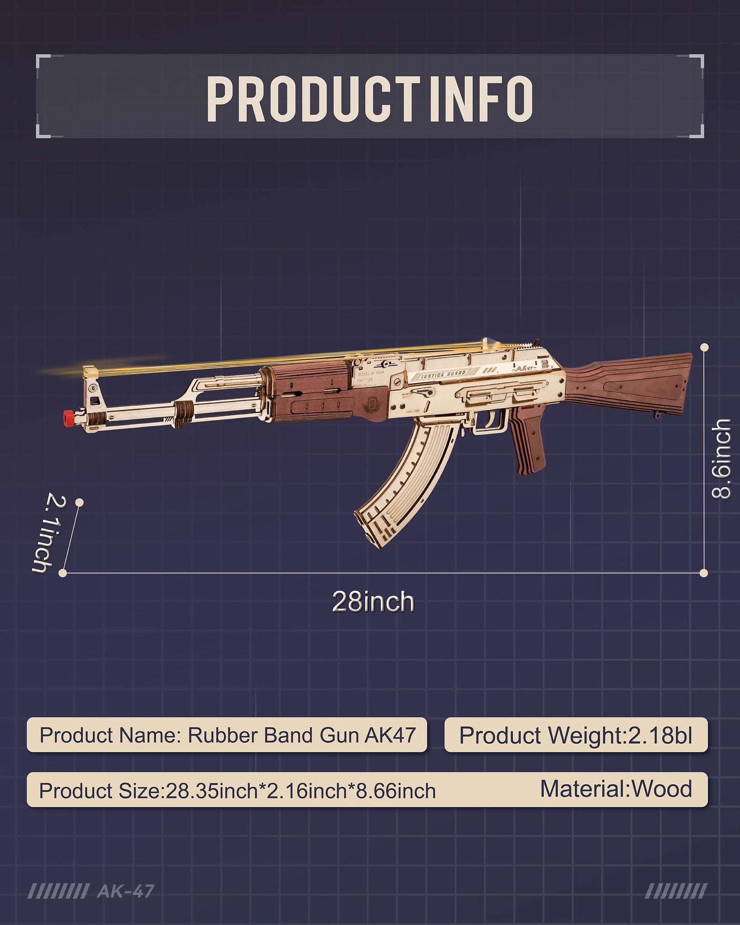 RoWood 3D AK47 Rubber Band Gun Model Kit – Adult Wooden Puzzle, DIY Assembly