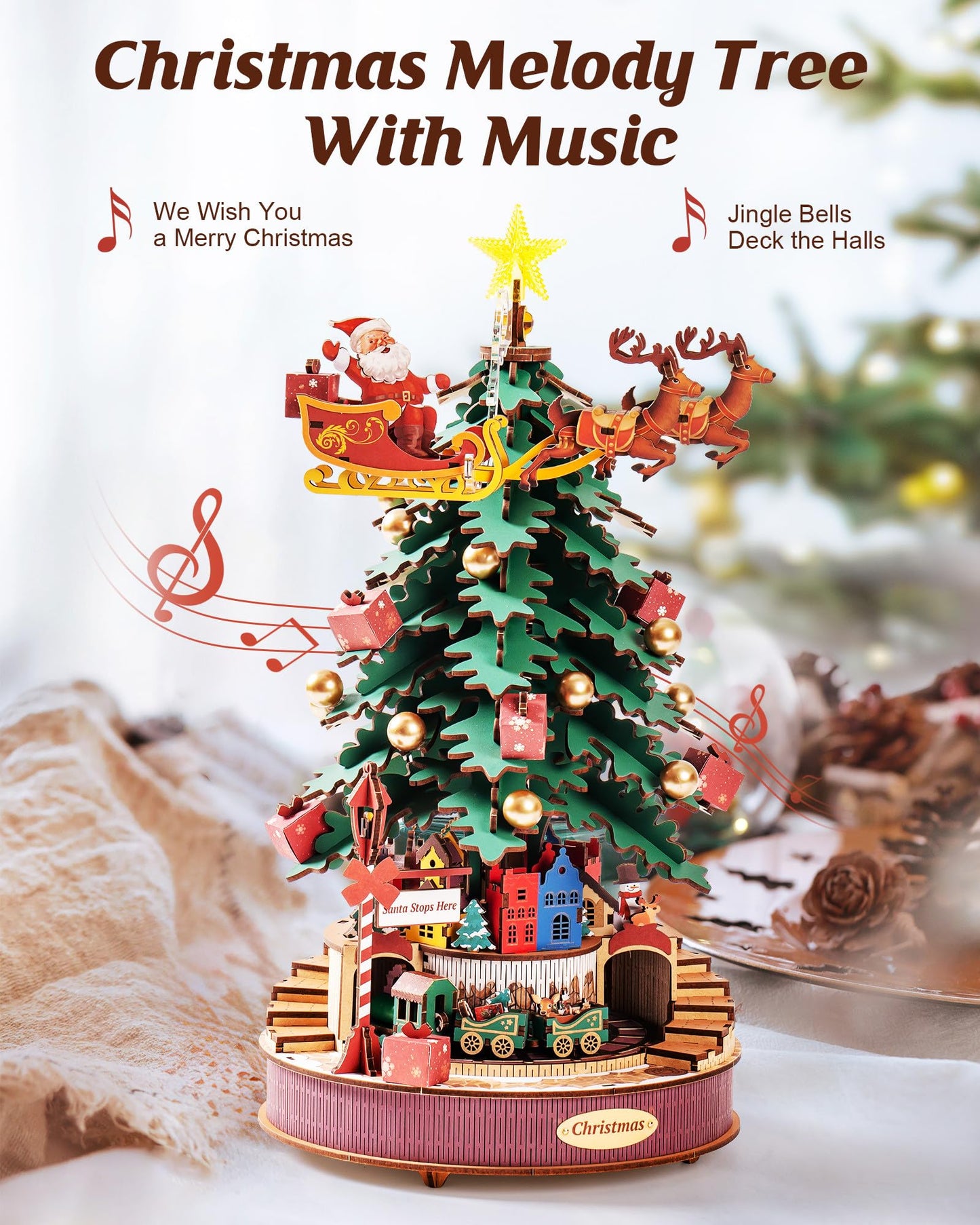 Rowood Melody Tree 3D Puzzle Miniature House Kit – Wooden Music Box Model for Adults