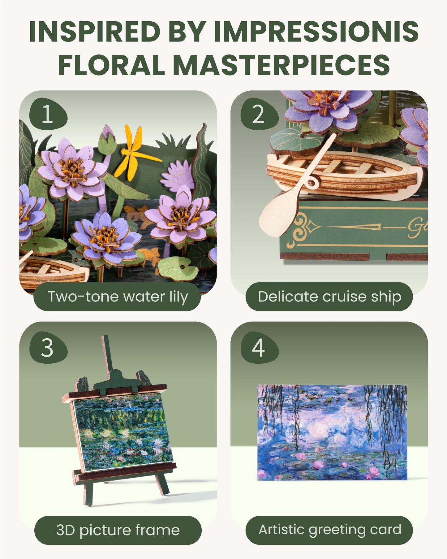 Rowood Water Lily 3D Puzzle with LED – Monet-Inspired Wall Art for Adults