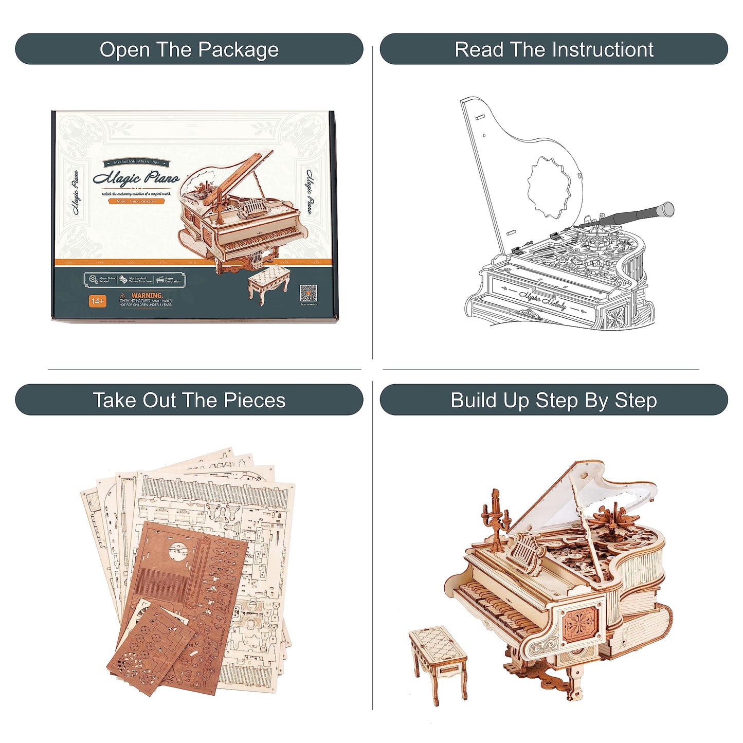 Rowood 3D Puzzles for Adults — DIY Music Box Gifts & Wooden Piano Model Kits