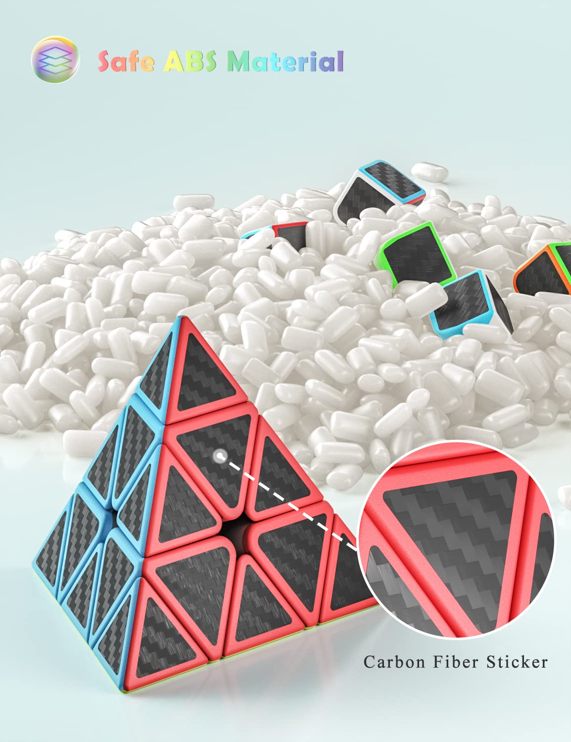 Roxenda Pyramid Speed Cube 3x3x3 Qiming Pyramid – Carbon Fiber Sticker, Pre-Lubed & Tensioned