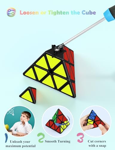 Roxenda Pyramid Speed Cube – 3x3x3 Qiming Pyramid Triangle Puzzle (Black)