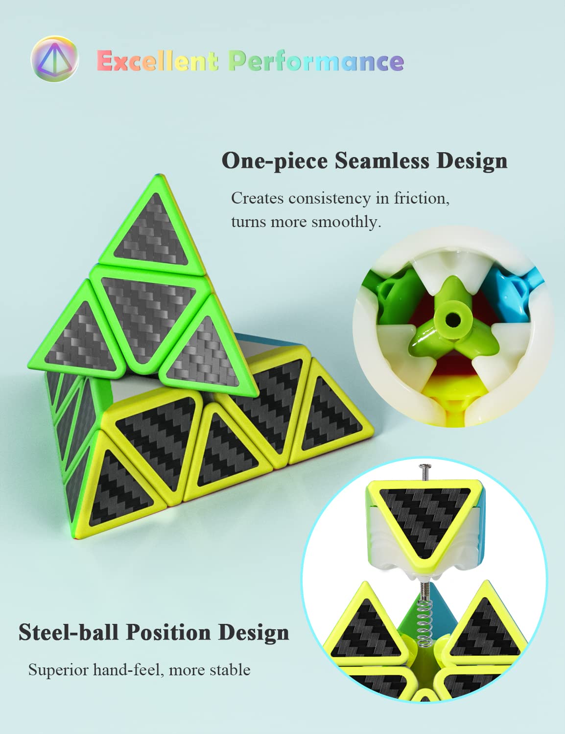 Roxenda Pyramid Speed Cube 3x3x3 Qiming Pyramid – Carbon Fiber Sticker, Pre-Lubed & Tensioned