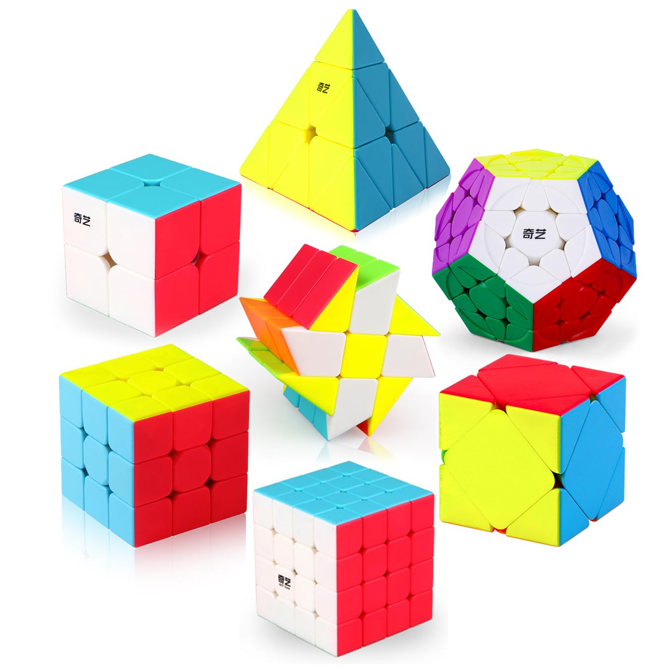 Roxenda Speed Cube Bundle – 7-Piece Stickerless Cube Set (2x2, 3x3, 4x4, Megaminx, Windmill, Pyraminx, Skew)